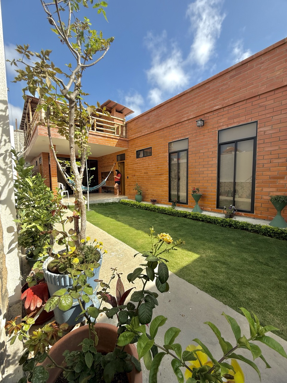 Panoramic view across the planted courtyard